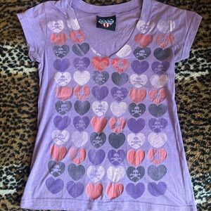 Junk Food Clothing Purple and Pink Heart Pattern Short Sleeve Tee